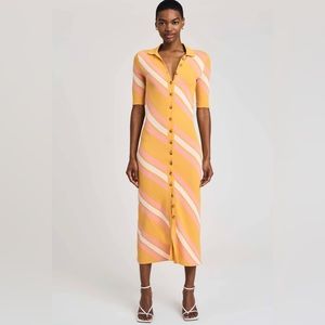 Derek Lam 10 Crosby - Aurelia Waist Tie Sweater Dress in Orange/Pink/White